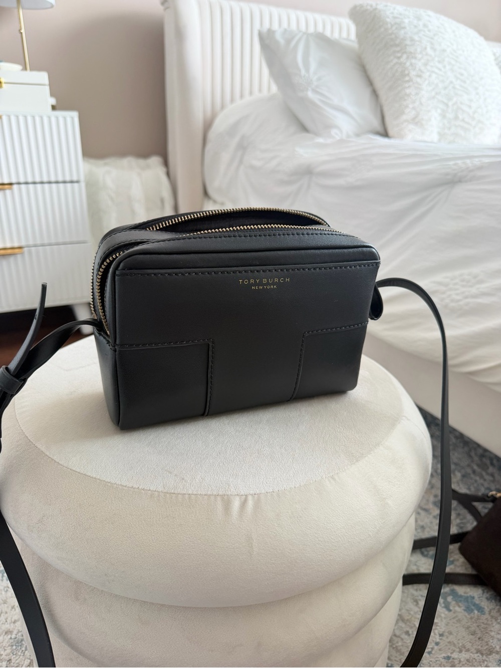 Tory Burch Black Leather Double-Zip Crossbody Bag